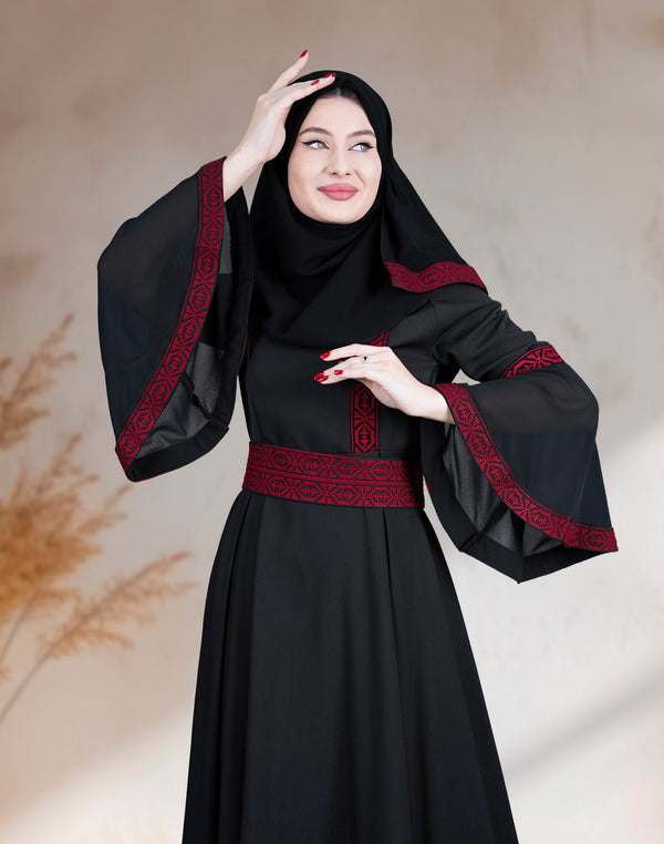 Embroidered Flared-Sleeve Dress – Classic Heritage Elegance #100