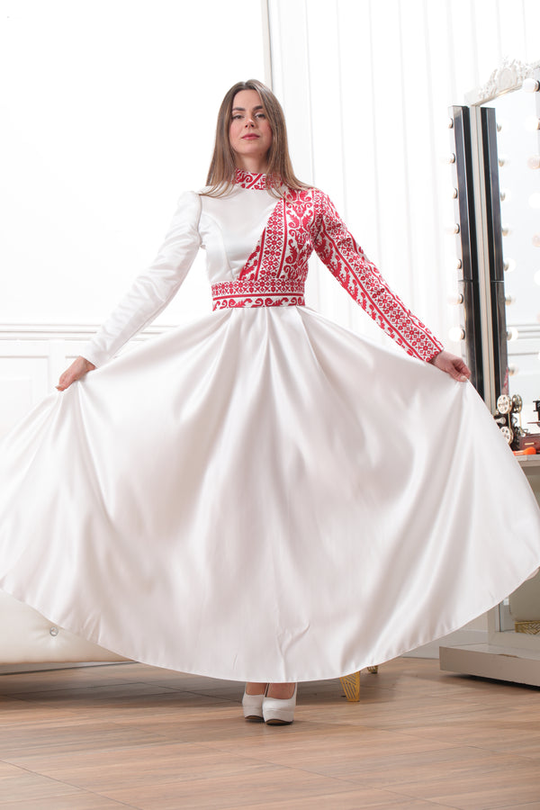 Asymmetric Heritage Embroidered Flare Dress – Premium Artistic Design #24