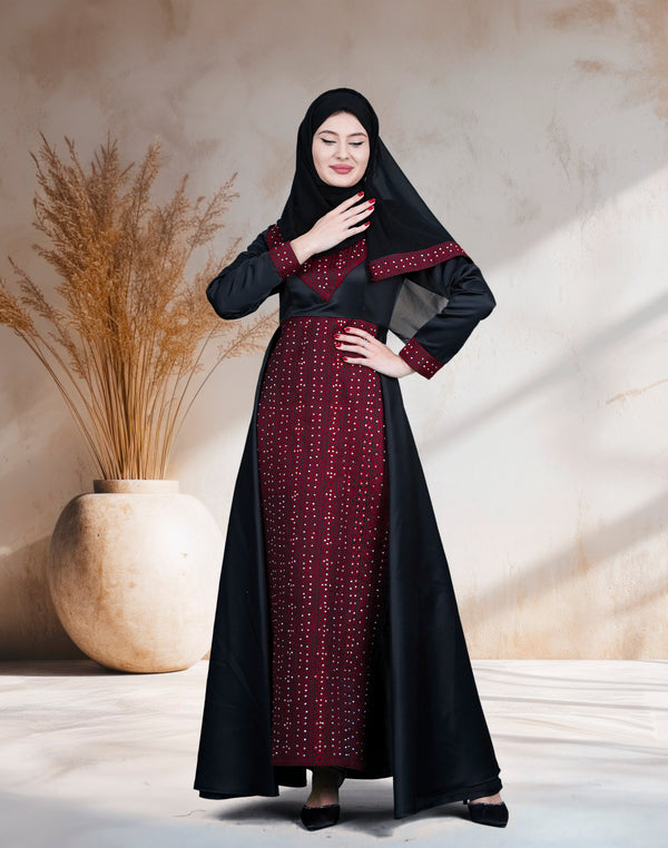 Premium Embroidered Dress & Abaya Set – Artisanal Detailing for Refined Elegance #1095