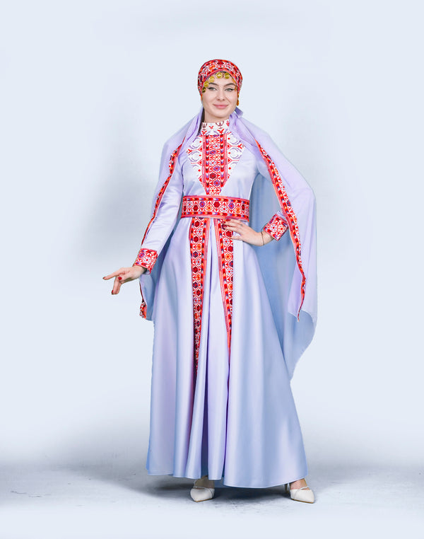 Heritage Bridal-Inspired Embroidered Dress with Full Cape Overlay #1086