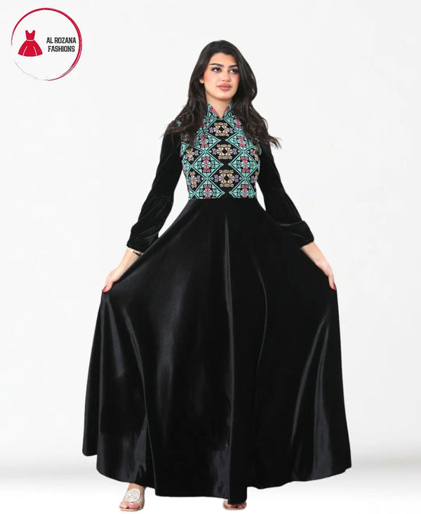 Velvet dress with Traditional embroidery soft design #18